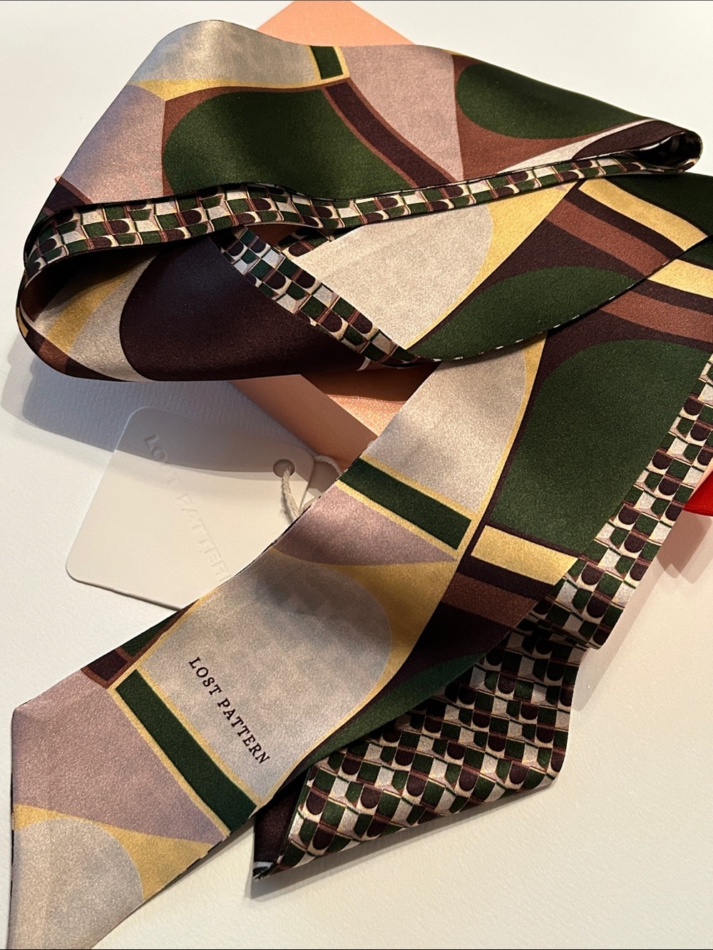 Lost Pattern Silk Skinny Scarf, NWT